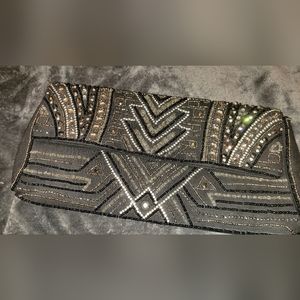 Vintage Chicos beaded evening clutch handbag purse gold colors